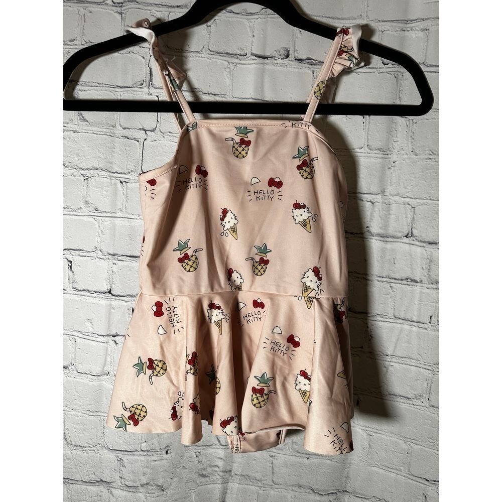 Hello Kitty Girls Pink Peplum One Piece Swimsuit Ice Cream Pineapple Print 17